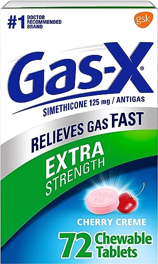 Gas-X Extra Strength Chewable Gas Relief Tablets with Simethicone 125 mg for Bloating Relief, Cherry - 72 Count