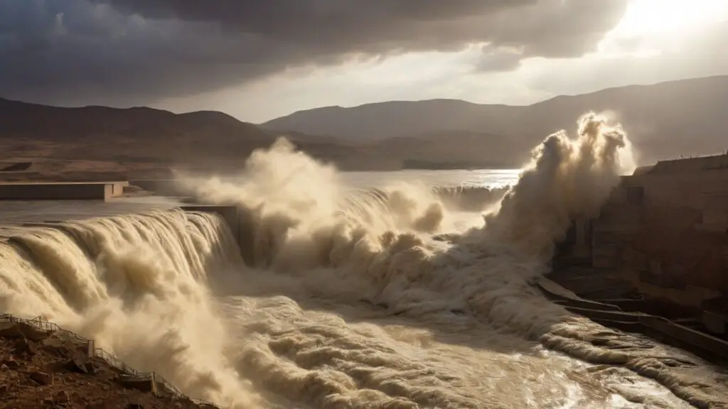 catastrophic flood breaching the Sadd el-Kafara dam