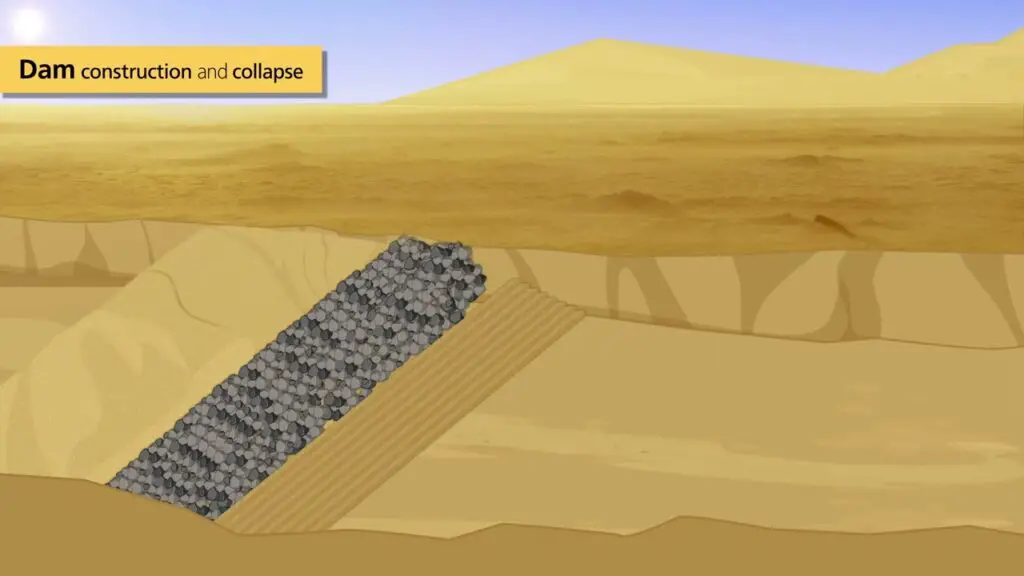 Detailed cross-section diagram of the Sadd el-Kafara dam's construction