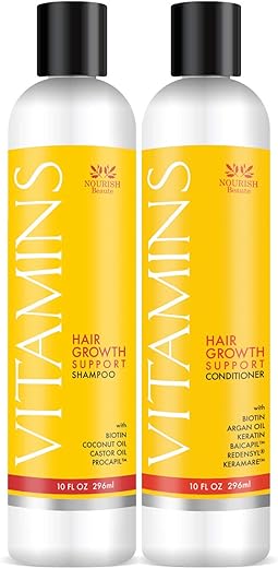 Nourish Beaute Vitamins Natural Shampoo and Conditioner for Hair Growth and Hair Loss for Hair Regrowth,Volume and Thickening with Biotin,DHT Blockers,No Sulfate, For Men and Women, 2 Pk