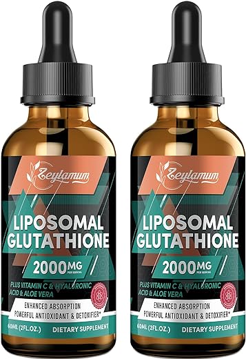 2000MG Liposomal Glutathione Liquid Drops, Enhanced Absorption, Glutathione Supplement, with Vitamin C, Hyaluronic Acid, L-Glutathione, Non-GMO Antioxidant for Liver Detox, 4.05 OZ