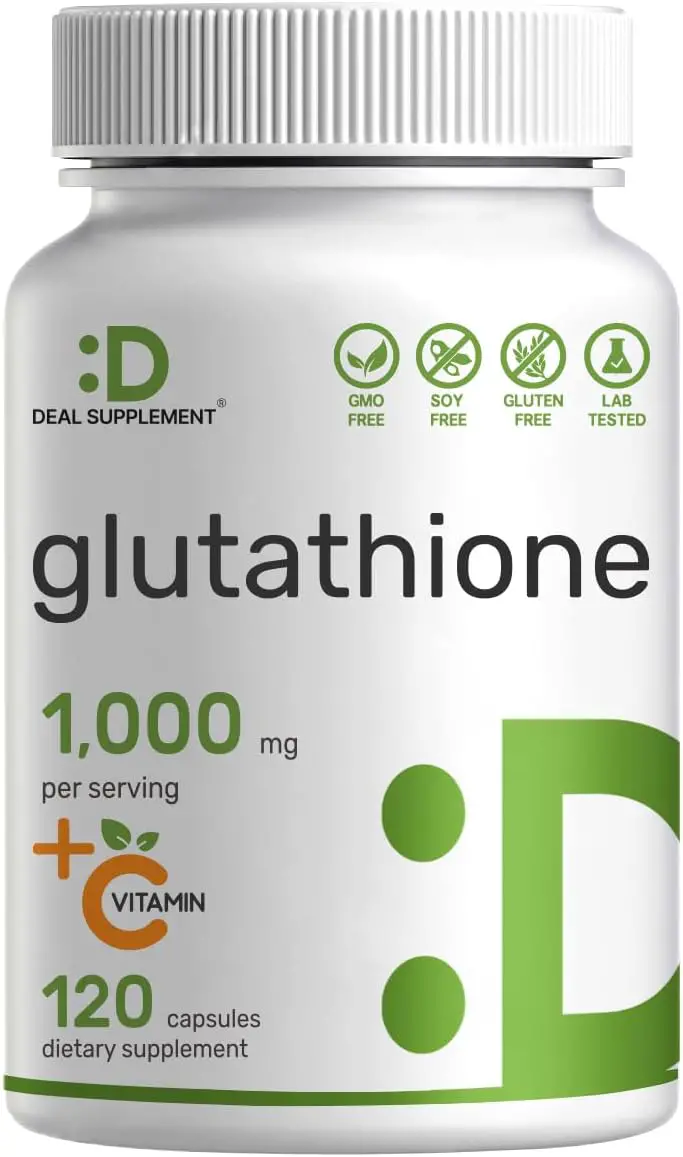 Glutathione Supplement 1,000mg Per Serving, 98% Purity | Plus Vitamin C 500mg, Active Reduced Form (GSH) | 60 Capsules – Intracellular Antioxidant – Supports Detoxification* & Immune Health