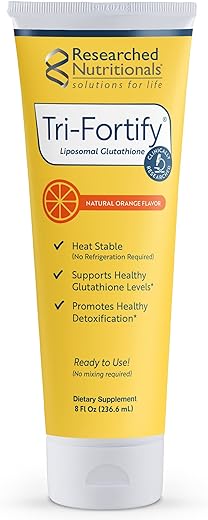 Researched Nutritionals Tri-Fortify Liposomal Glutathione - Clinically Researched for Superior Absorption - Supports Immune Health, Energy & Daily Detox - Orange Flavor for Kids & Adults (8 Fl Oz)